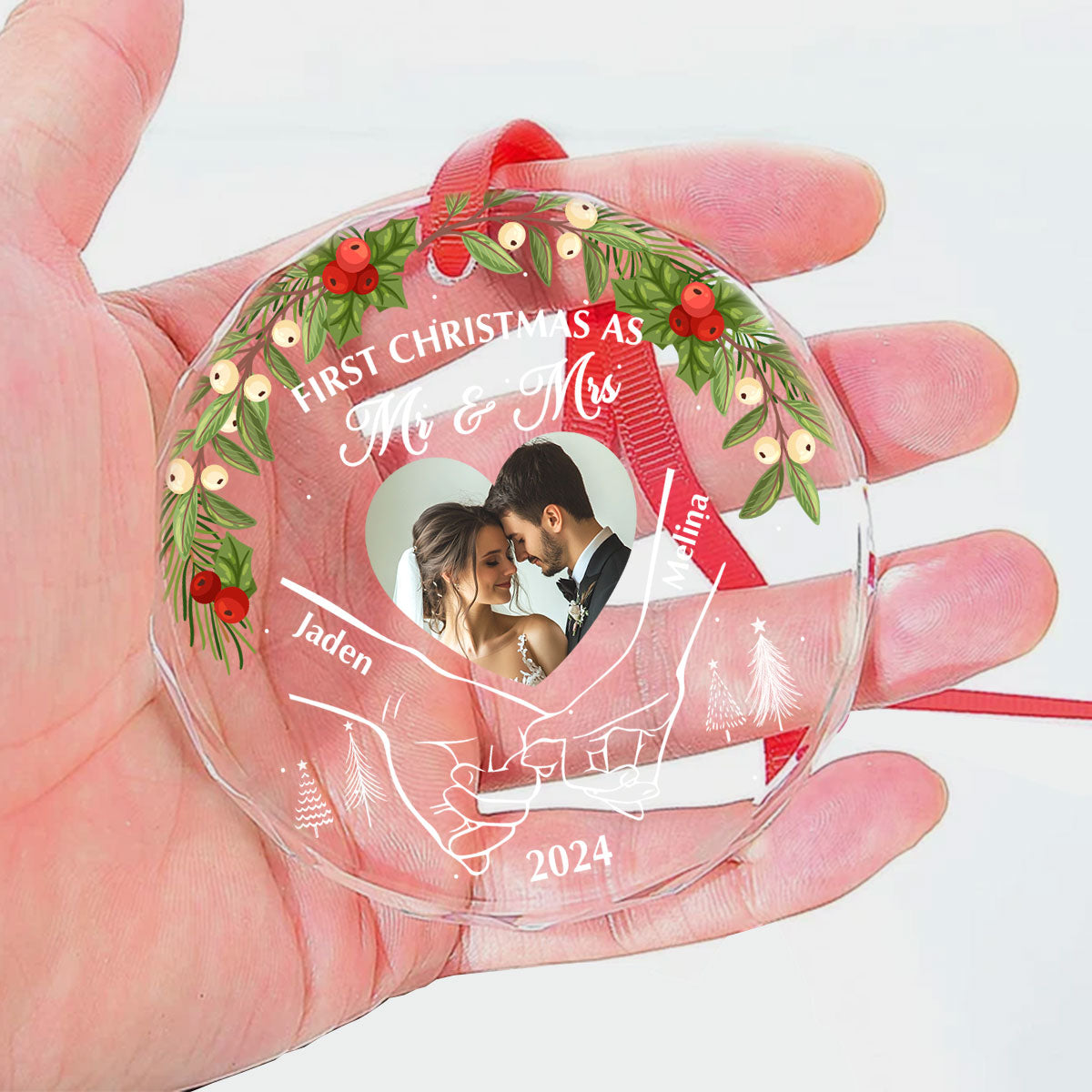 Holding Hands First Christmas Newlywed Couple - Personalized Custom Glass Ornament FCURGOPLEHA2229TA