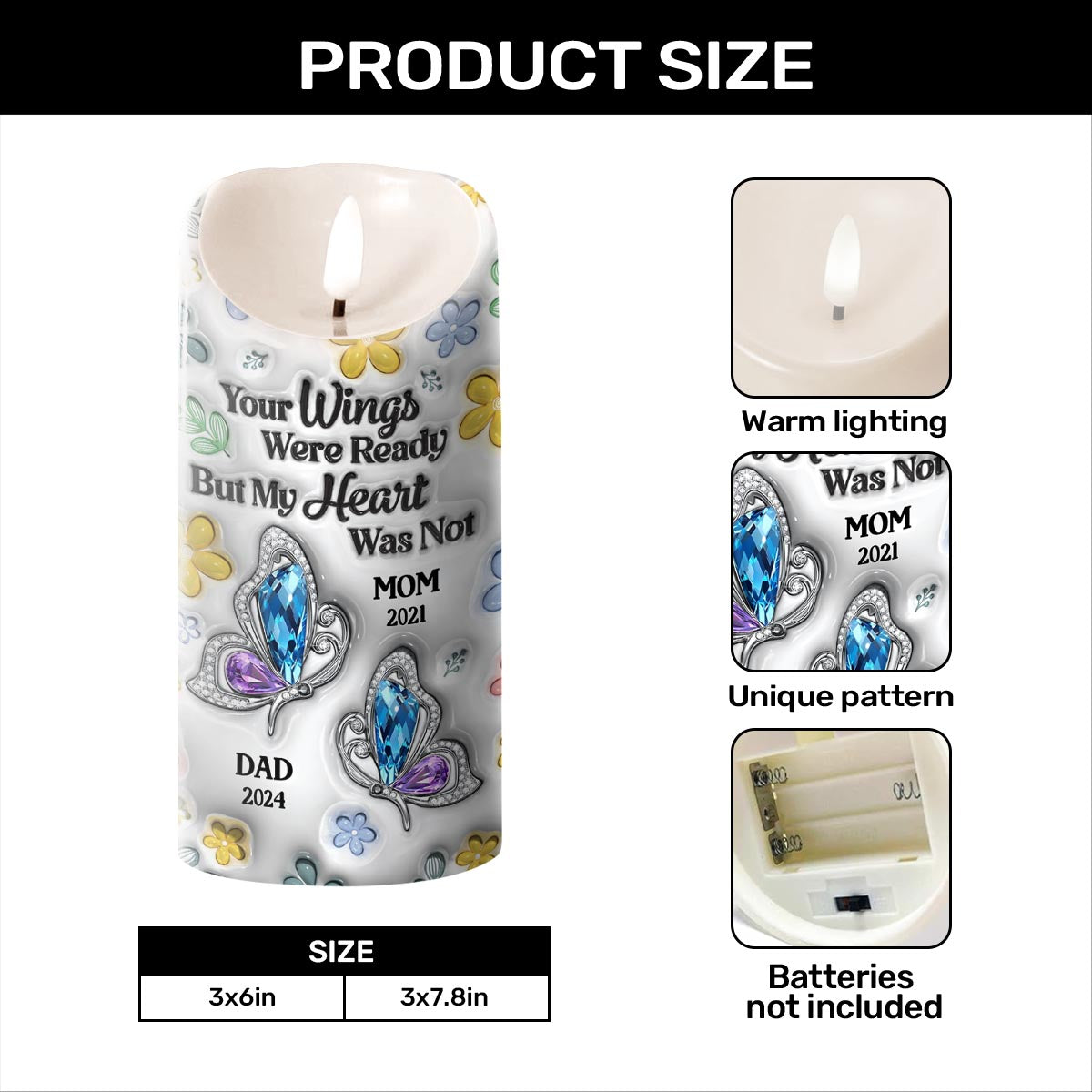 Your Wings Were Ready But My Heart Was Not - Personalized Flameless LED Candle