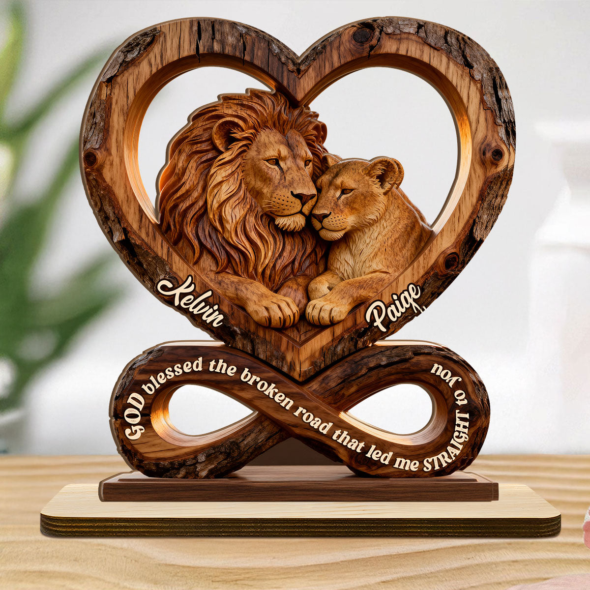 God Blessed The Broken Road That Led Me Straight To You - Personalized 2-Layer Wood Plaque With Flat Base