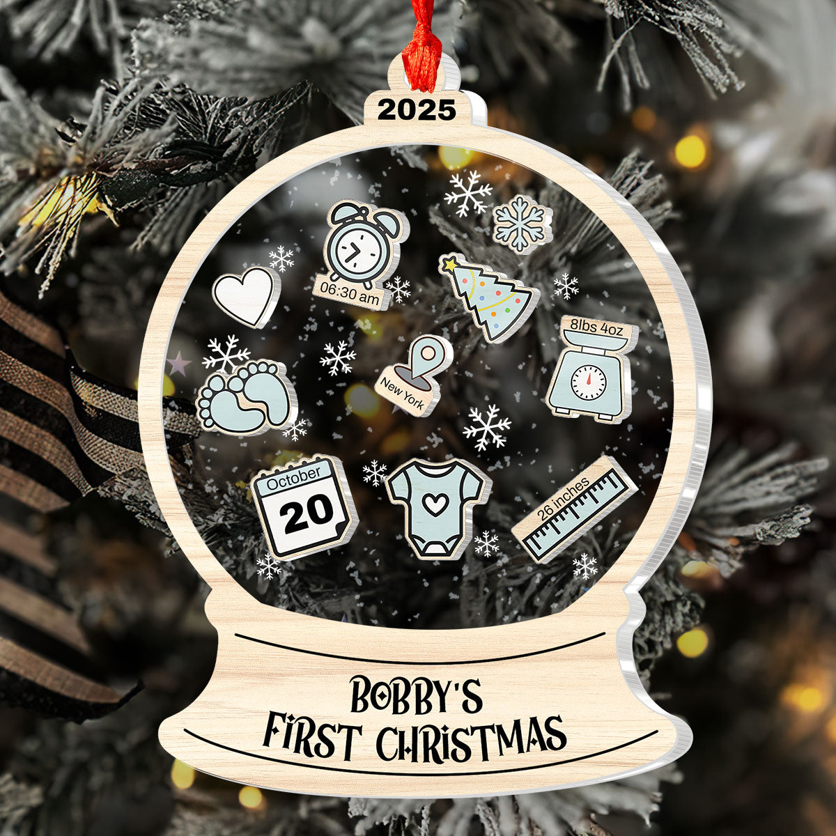 Baby's First Christmas Snow Globe - Personalized 3 Layered Christmas Shaker Ornament FCCSOLETN2467T