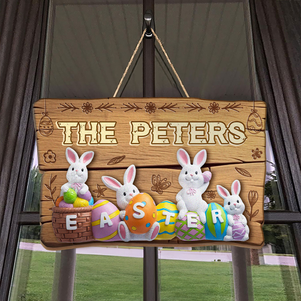 3D Easter Bunny Eggs - Personalized Wooden Sign