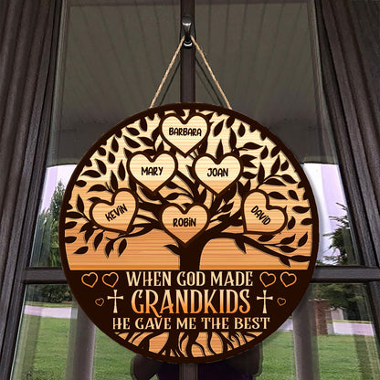 When God Made Grandkids He Gave Me The Best - Personalized Wooden Sign FCDSM1053