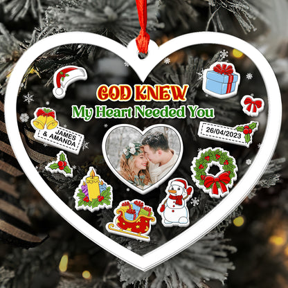 God Knew My Heart Needed You - Personalized 3 Layered Christmas Shaker Ornament