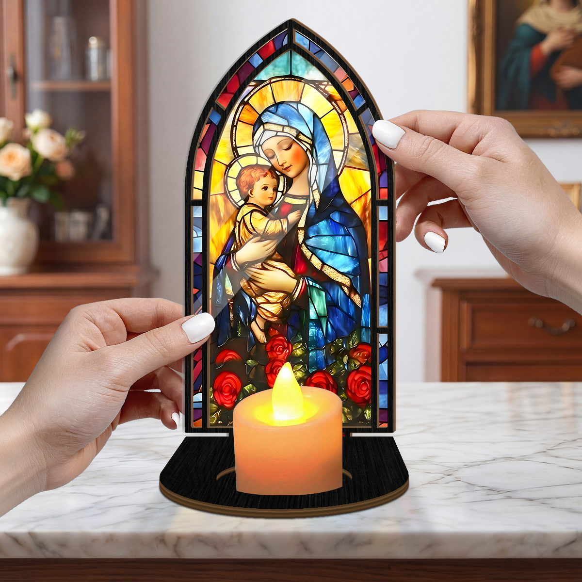 Radiant Madonna And Child - Personalized Candle Holder