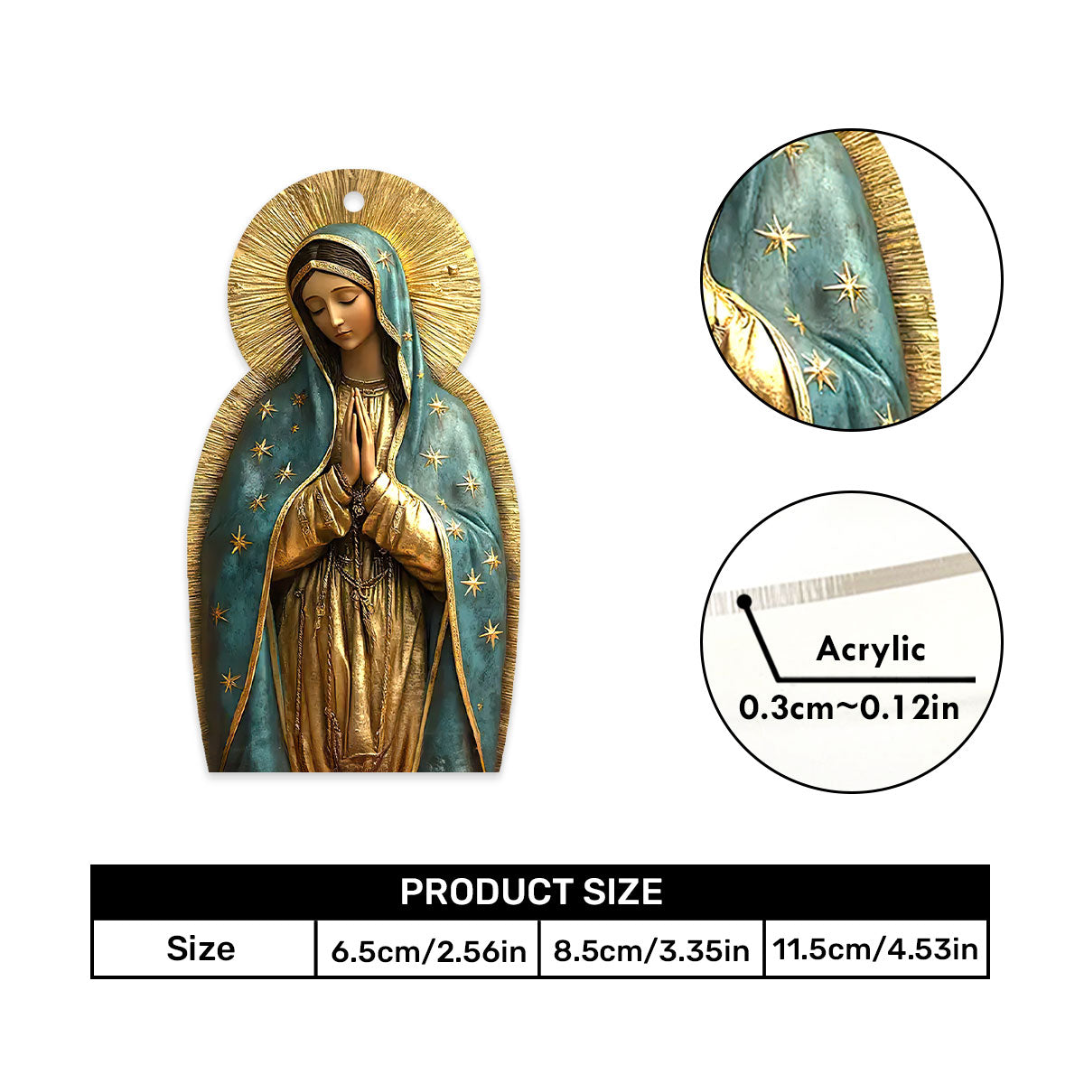 Vintage Style Virgin Mary - 1-Side Car Acrylic Hanging Ornament