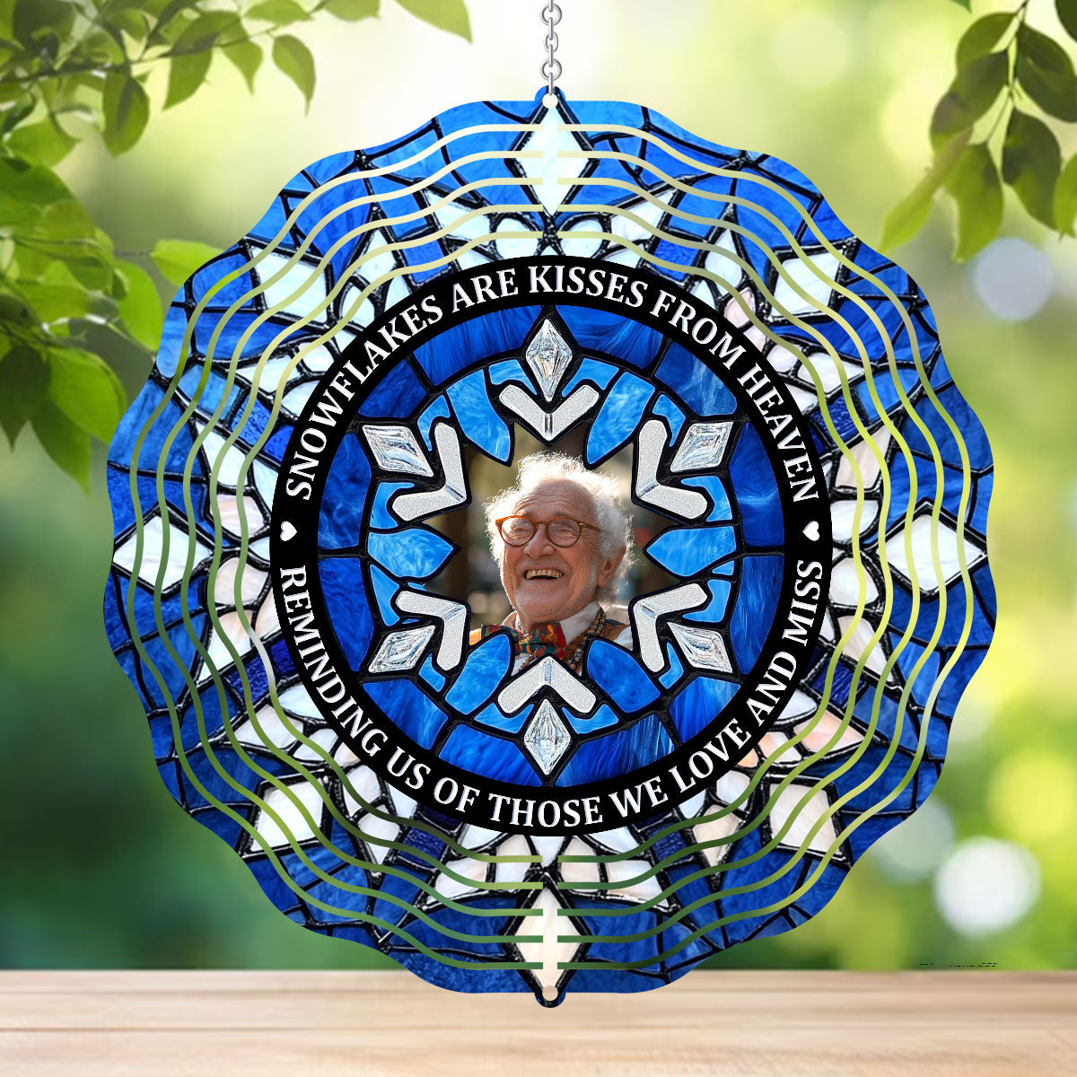Custom Photo Snowflakes Are Kisses From Heaven Memorial - Personalized Wind Spinners