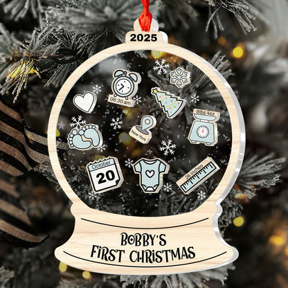 Baby's First Christmas Snow Globe - Personalized 3 Layered Christmas Shaker Ornament FCCSOLETN2467T