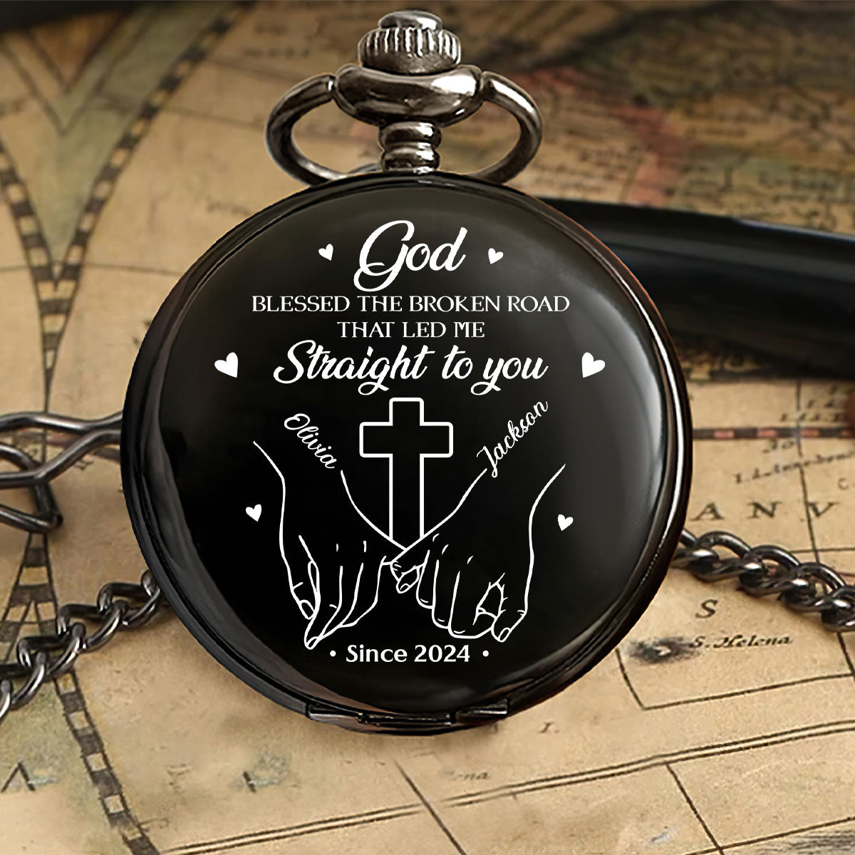 God Blessed The Broken Road That Led Me Straight To You - Personalized Pocket Watch