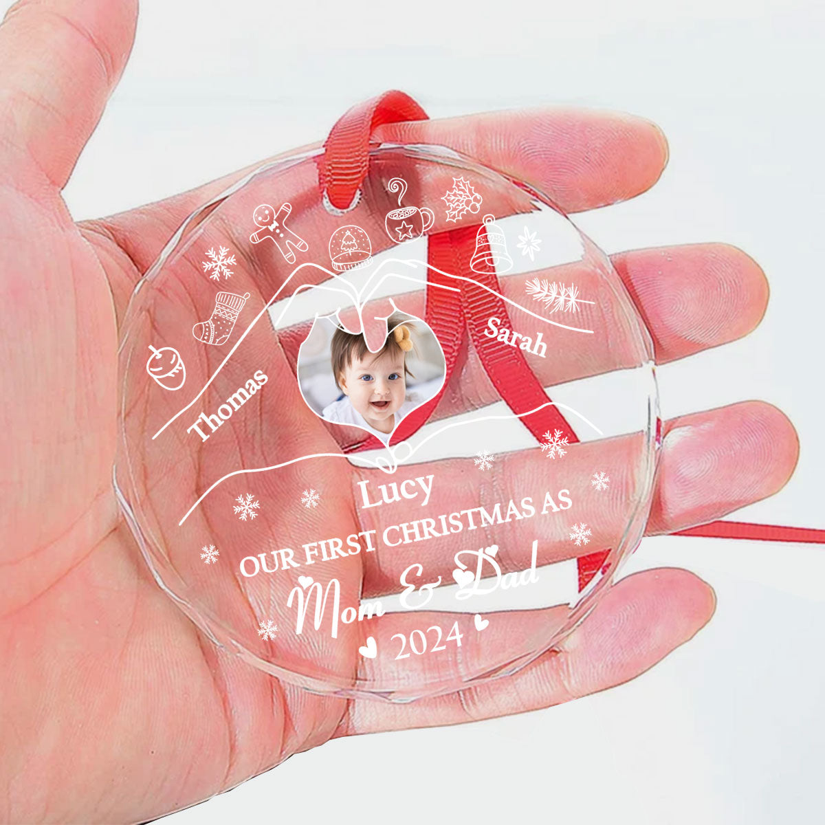 Our First Christmas As Mom And Dad Newborn Baby - Personalized Custom Glass Ornament FCURGOPLEHA2199TA