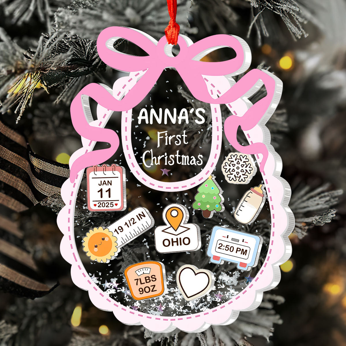 First Christmas Bib Heirloom - Personalized 3 Layered Christmas Shaker Ornament