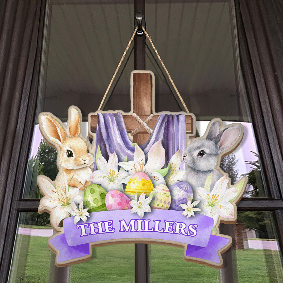 Egg Rabbit Cross - Personalized Wooden Sign