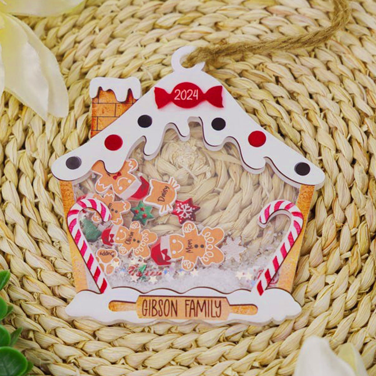 Personalized Gingerbread House Family - Personalized 3 Layered Christmas Shaker Ornament FCCSOLETN2165D