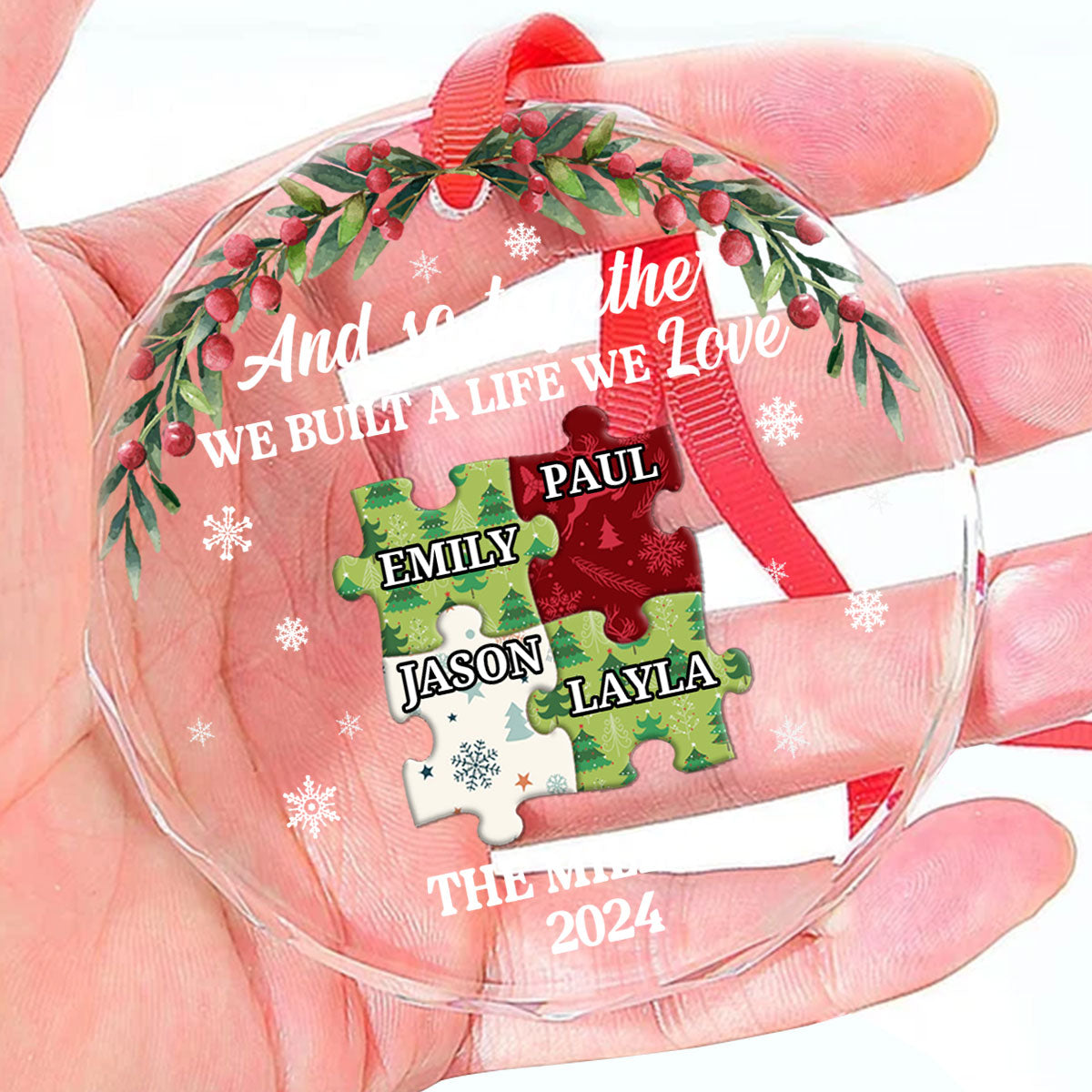 Family Puzzle - Personalized Custom Glass Ornament FCURGOPLEHA2632TA