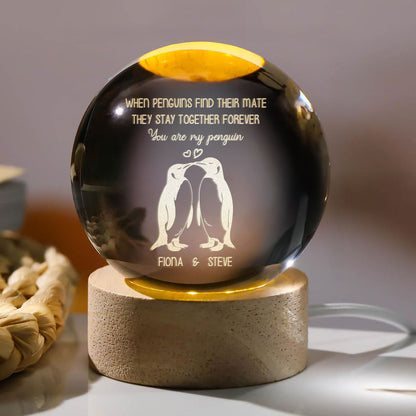 When Penguins Find Their Mate - Personalized Crystal Ball Night Light