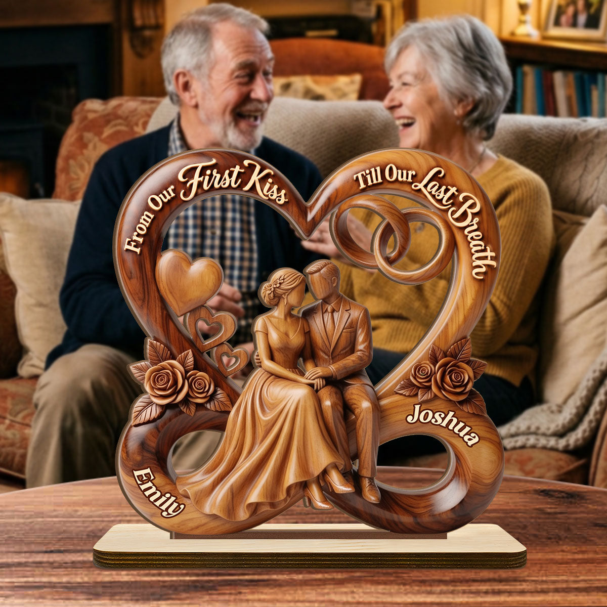 From Our First Kiss Till Our Last Breath - Personalized 2-Layer Wood Plaque With Flat Base