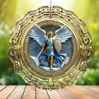 St. Michael Protects This Home and All Who Enter - Personalized Wind Spinners