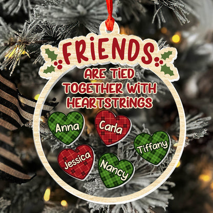 Besties Are Tied Together With Heartstrings - Personalized 3 Layered Christmas Shaker Ornament