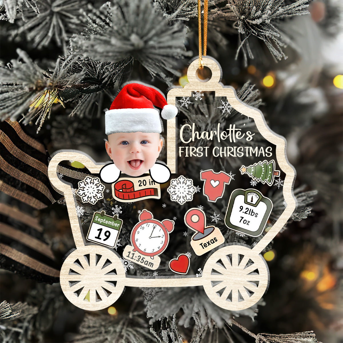 Custom Photo Baby First Christmas - Personalized 3 Layered Christmas Shaker Ornament FCCSOLETN2164M