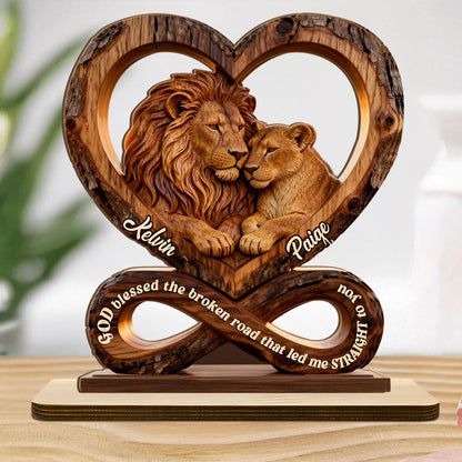 God Blessed The Broken Road That Led Me Straight To You - Personalized 2-Layer Wood Plaque With Flat Base