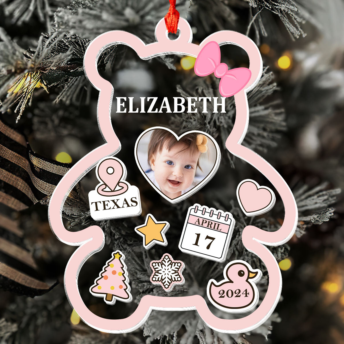 Cute Bear - Personalized 3 Layered Christmas Shaker Ornament