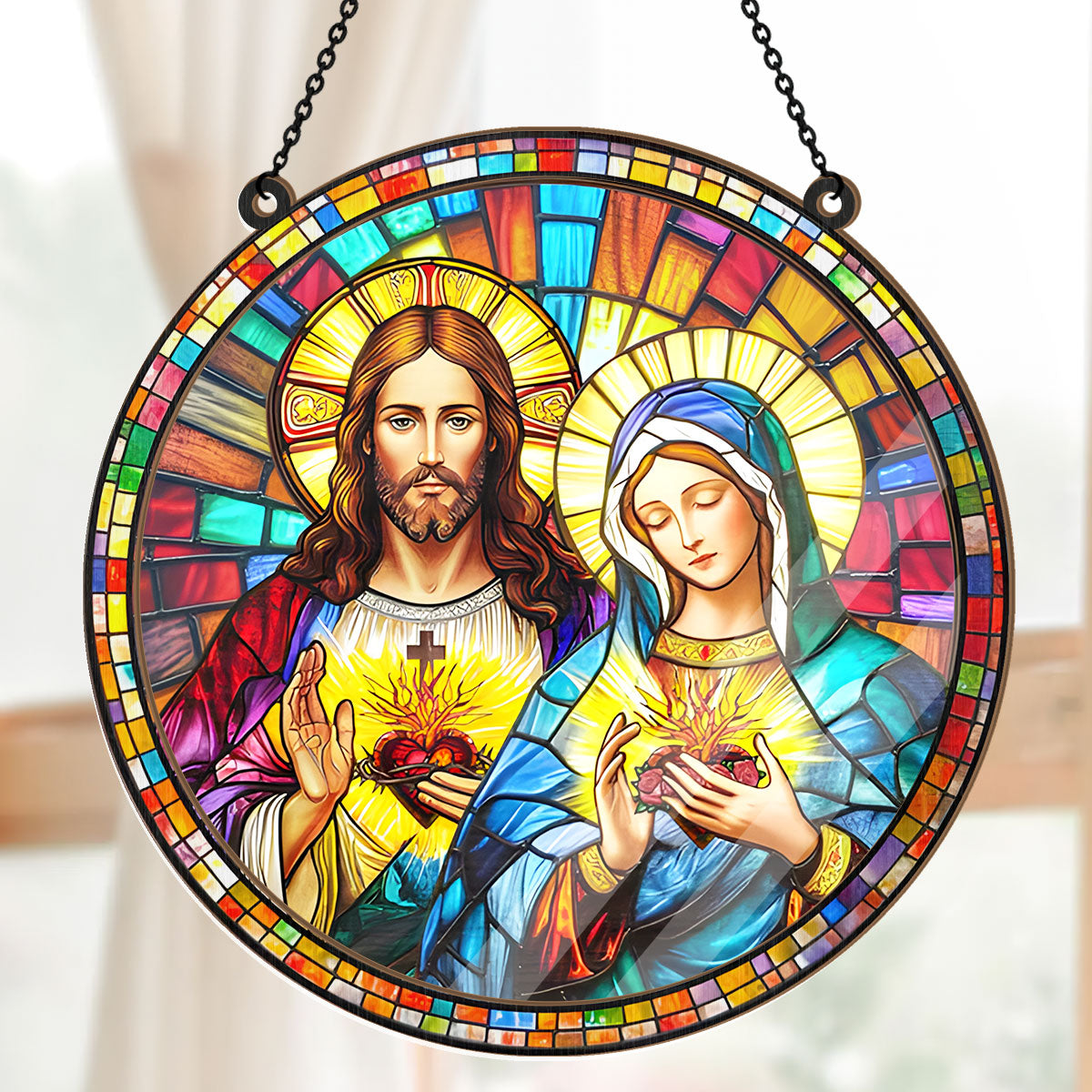 Sacred Heart Of Jesus & Immaculate Heart Of Mary -  Window Hanging Suncatcher