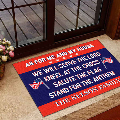 Kneel At The Cross, Salute The Flag - Personalized Doormat