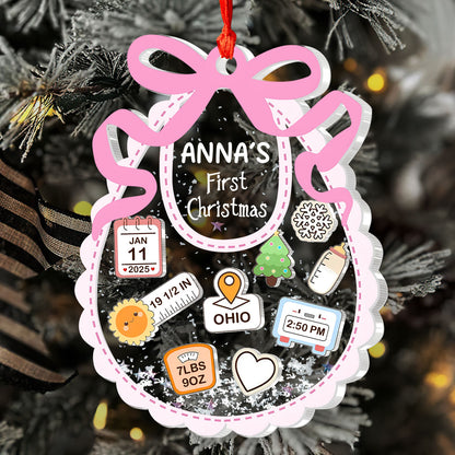 First Christmas Bib Heirloom - Personalized 3 Layered Christmas Shaker Ornament