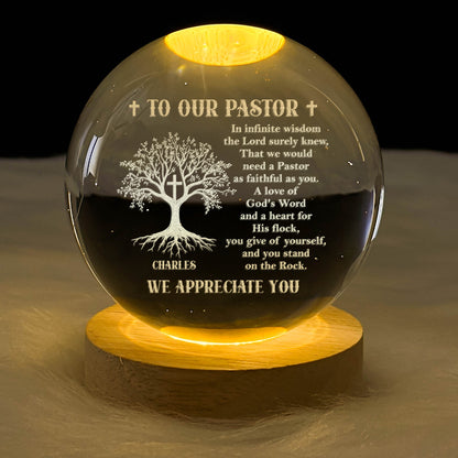 To Our Pastor - Personalized Wooden Base Crystal Lamp