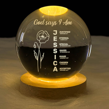 God Says I Am - Personalized Wooden Base Crystal Lamp