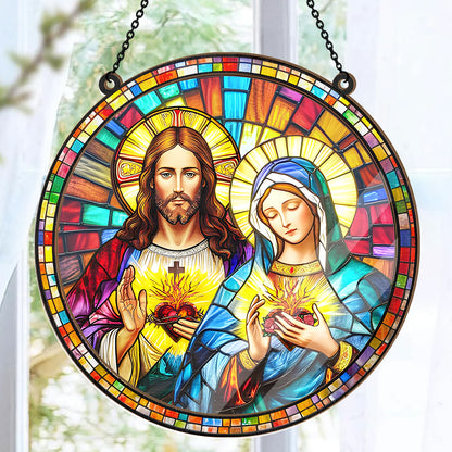Sacred Heart Of Jesus & Immaculate Heart Of Mary -  Window Hanging Suncatcher