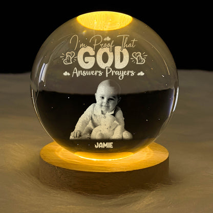 That God Answers Prayer Baby - Personalized Crystal Ball Night Light