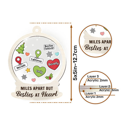 Miles Apart But Besties At Heart - Personalized 3 Layered Christmas Shaker Ornament