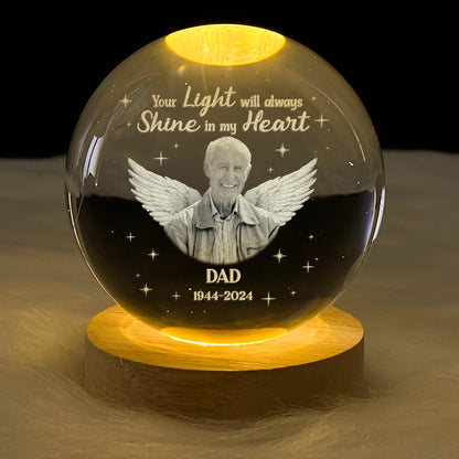 Your Light Will Always Shine In My Heart - Personalized Wooden Base Crystal Lamp