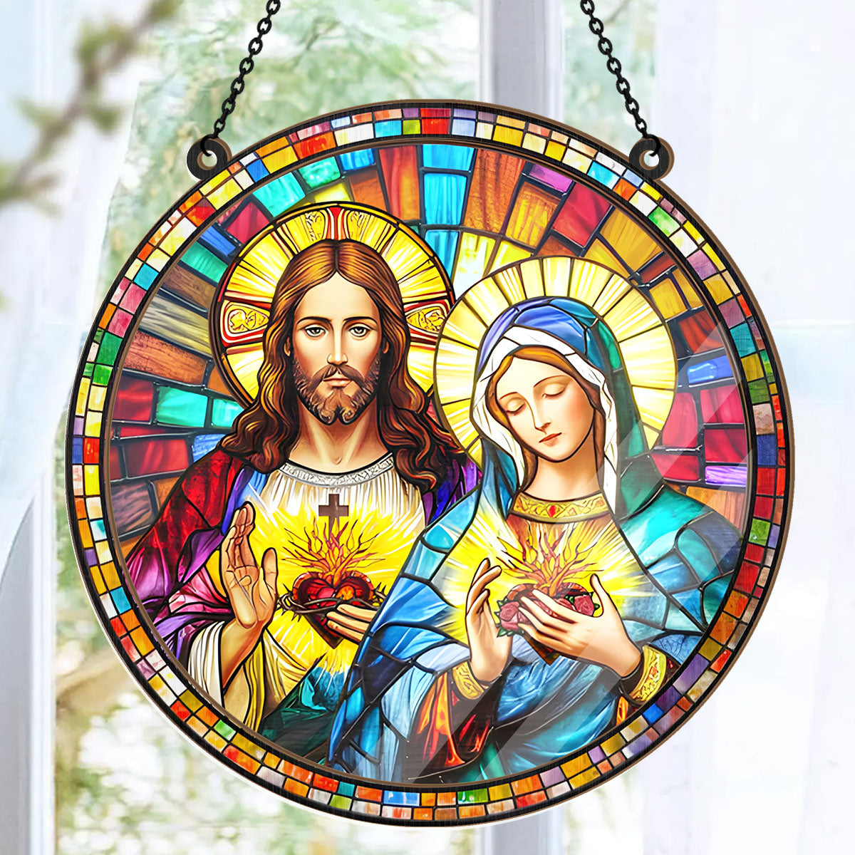 Sacred Heart Of Jesus & Immaculate Heart Of Mary -  Window Hanging Suncatcher