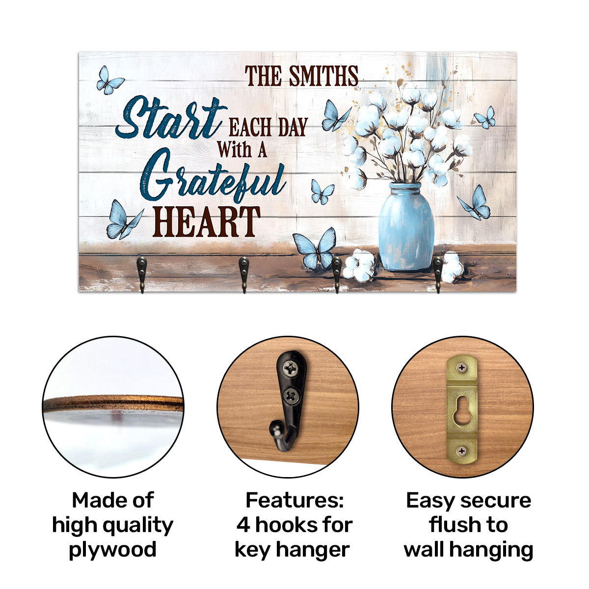 Start Each Day With A Grateful Heart - Personalized Key Holder FCUWKHCSLEH1800TA