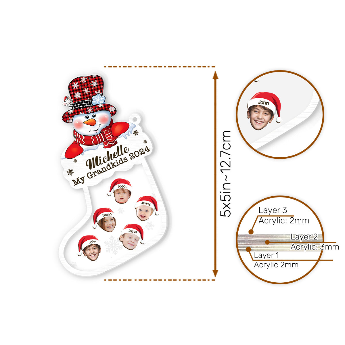 Grandkids - Personalized 3 Layered Christmas Shaker Ornament FCCSOLETN2529L