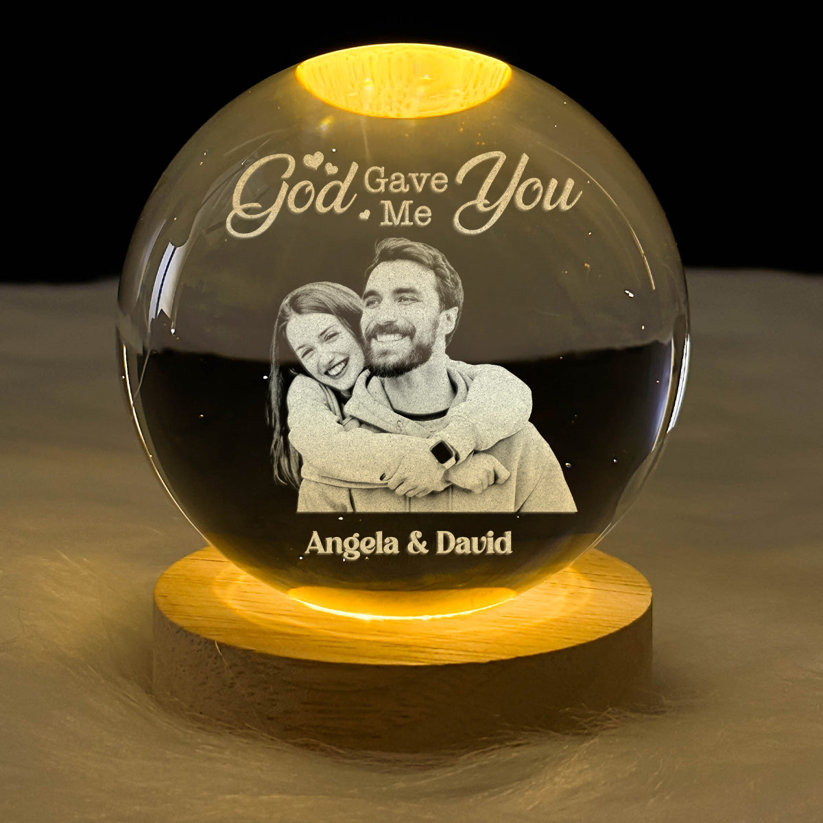 God Bless Our Love - Personalized Wooden Base Crystal Lamp