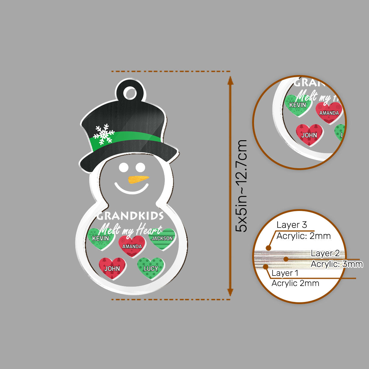 Grandkids Melt My Heart - Personalized 3 Layered Christmas Shaker Ornament FCCSOLEHA2757TA