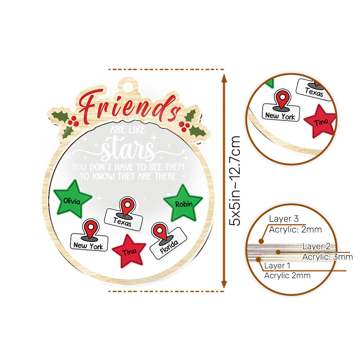 Besties Are Like Stars - Personalized 3 Layered Christmas Shaker Ornament