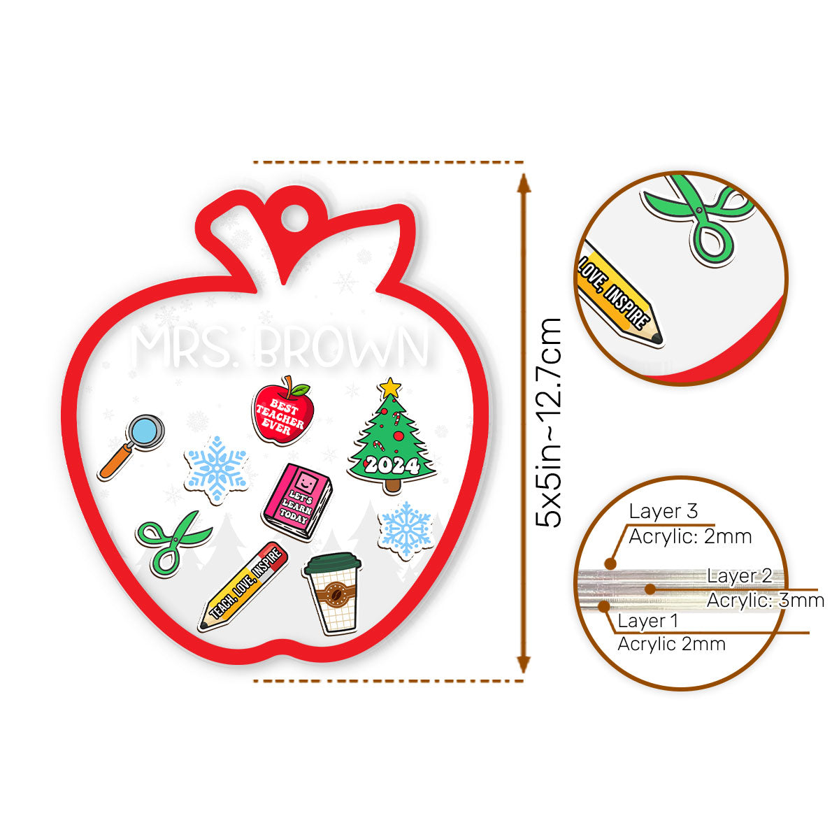 Teacher 2024 Christmas - Personalized 3 Layered Christmas Shaker Ornament FCCSOLEHA2481M