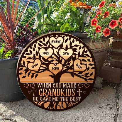 When God Made Grandkids He Gave Me The Best - Personalized Wooden Sign FCDSM1053