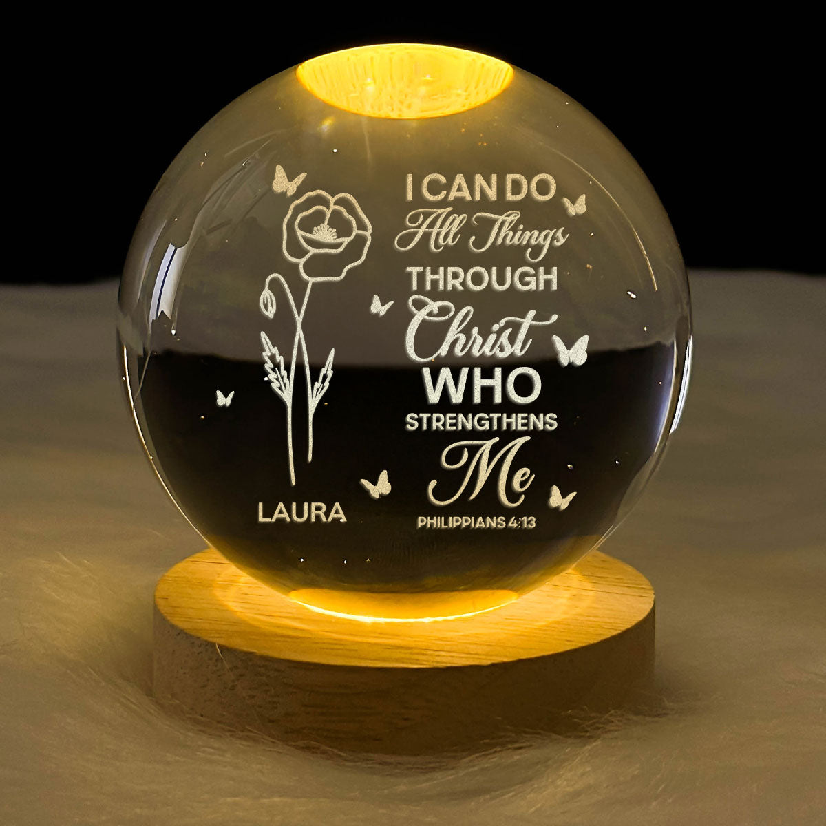 I Can Do All Things Through Christ - Personalized Wooden Base Crystal Lamp