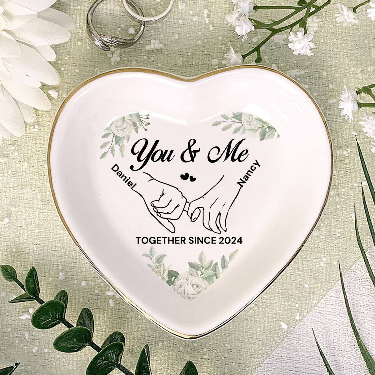 You & Me Together Gift For Wife, Girl Friend - Personalized Heart Shaped Jewelry Dish FCSHSCRDLETN2603L