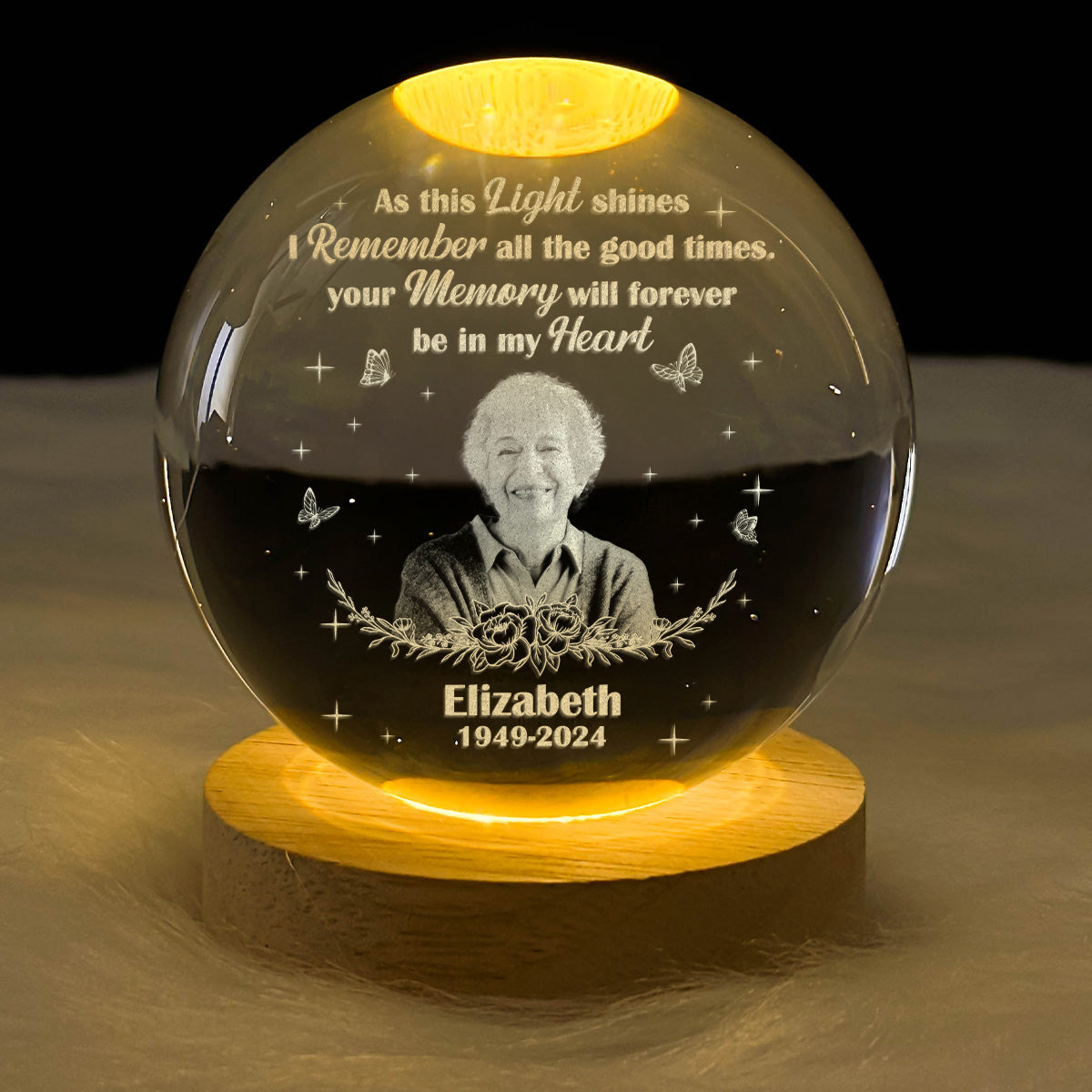 Your Memory Will Forever Be In My Heart - Personalized Crystal Ball Night Light