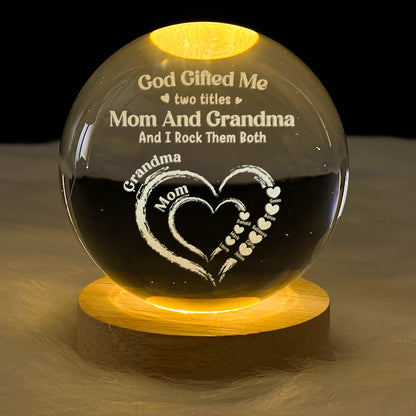 God Gifted Me Two Titles - Personalized Wooden Base Crystal Lamp