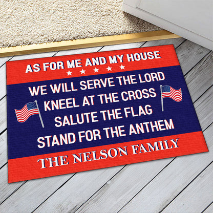 Kneel At The Cross, Salute The Flag - Personalized Doormat