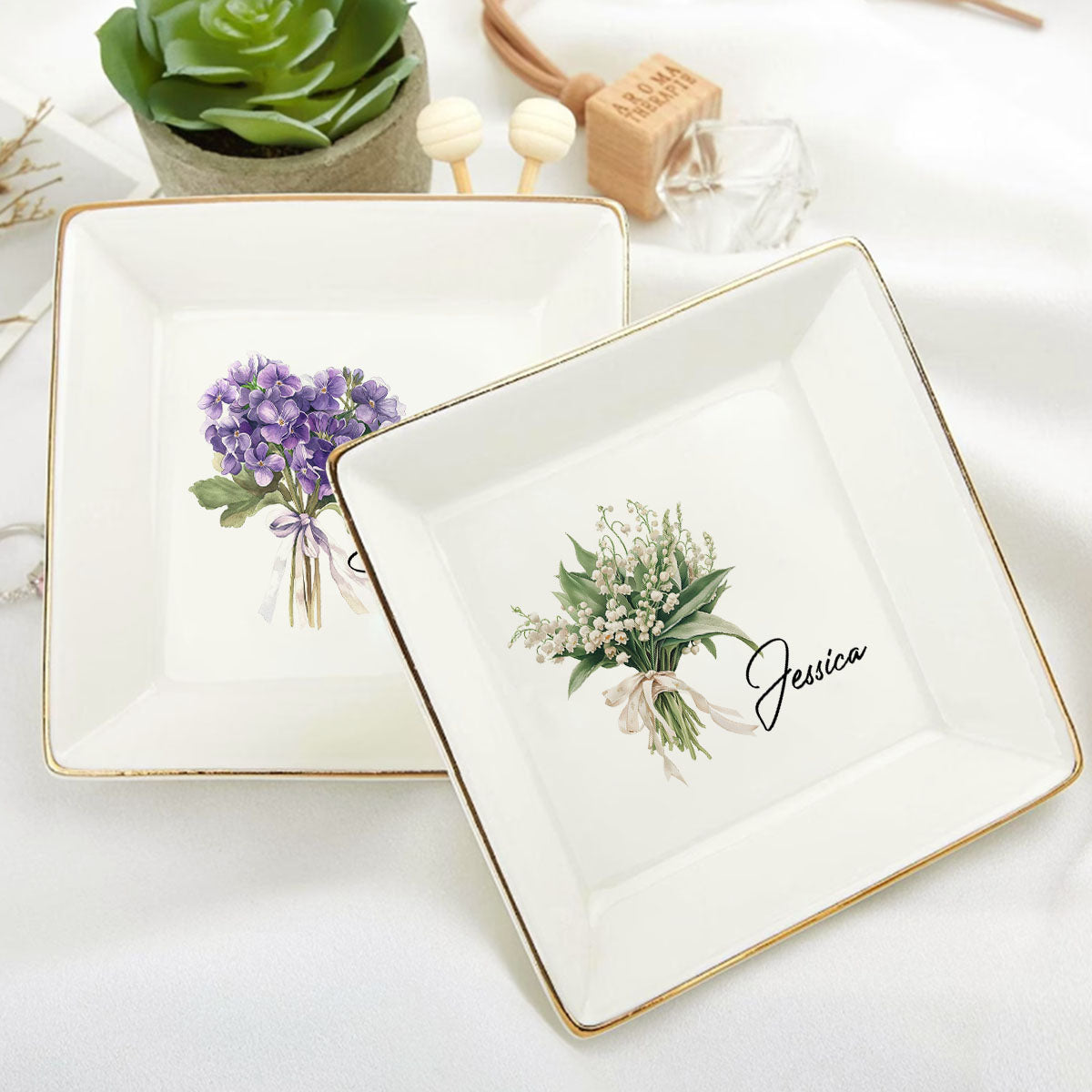 Birth Month Flower Bouquets - Personalized Jewelry Dish