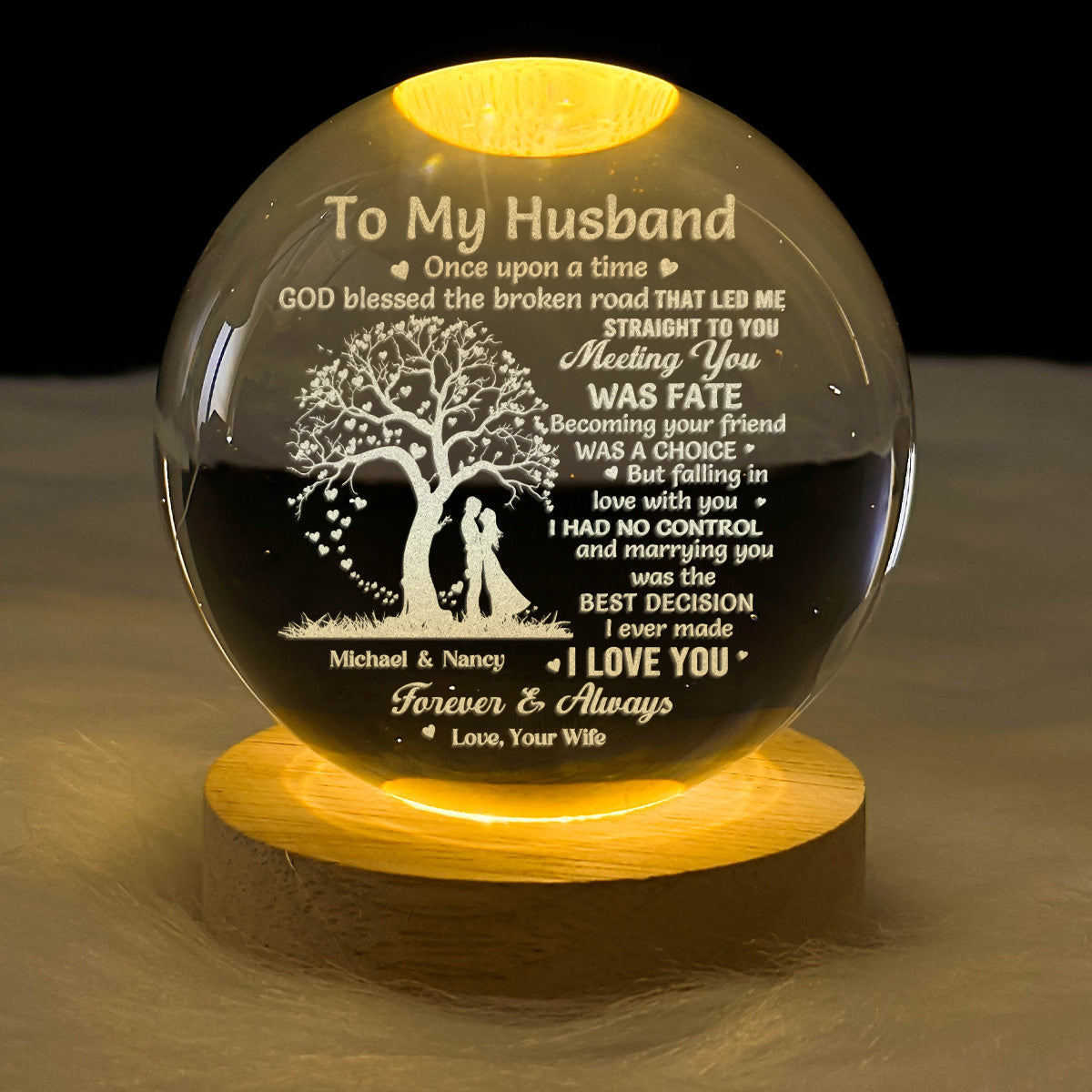 Once Upon A Time - Personalized Wooden Base Crystal Lamp