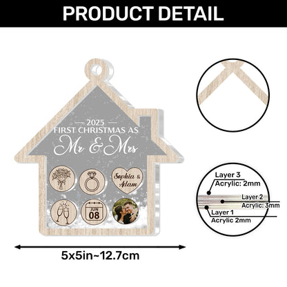 First Christmas As Mr & Mrs For Newly Married Couple - Personalized 3 Layered Christmas Shaker Ornament FCCSOLETN2191L