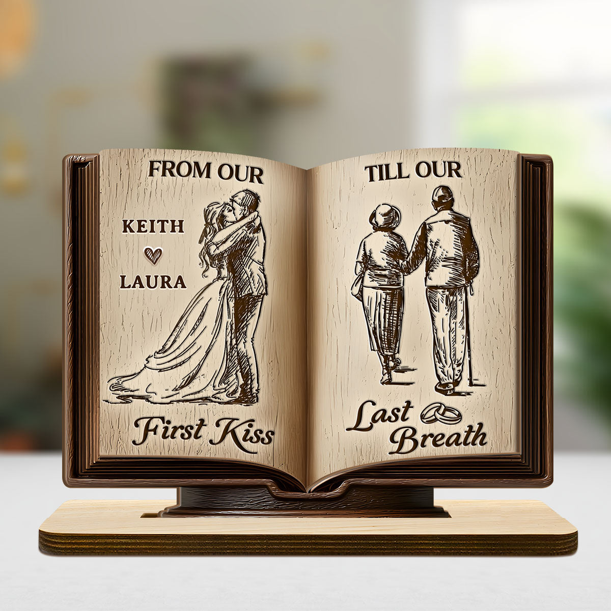 Forever Us - Personalized 2-Layer Wood Plaque With Flat Base